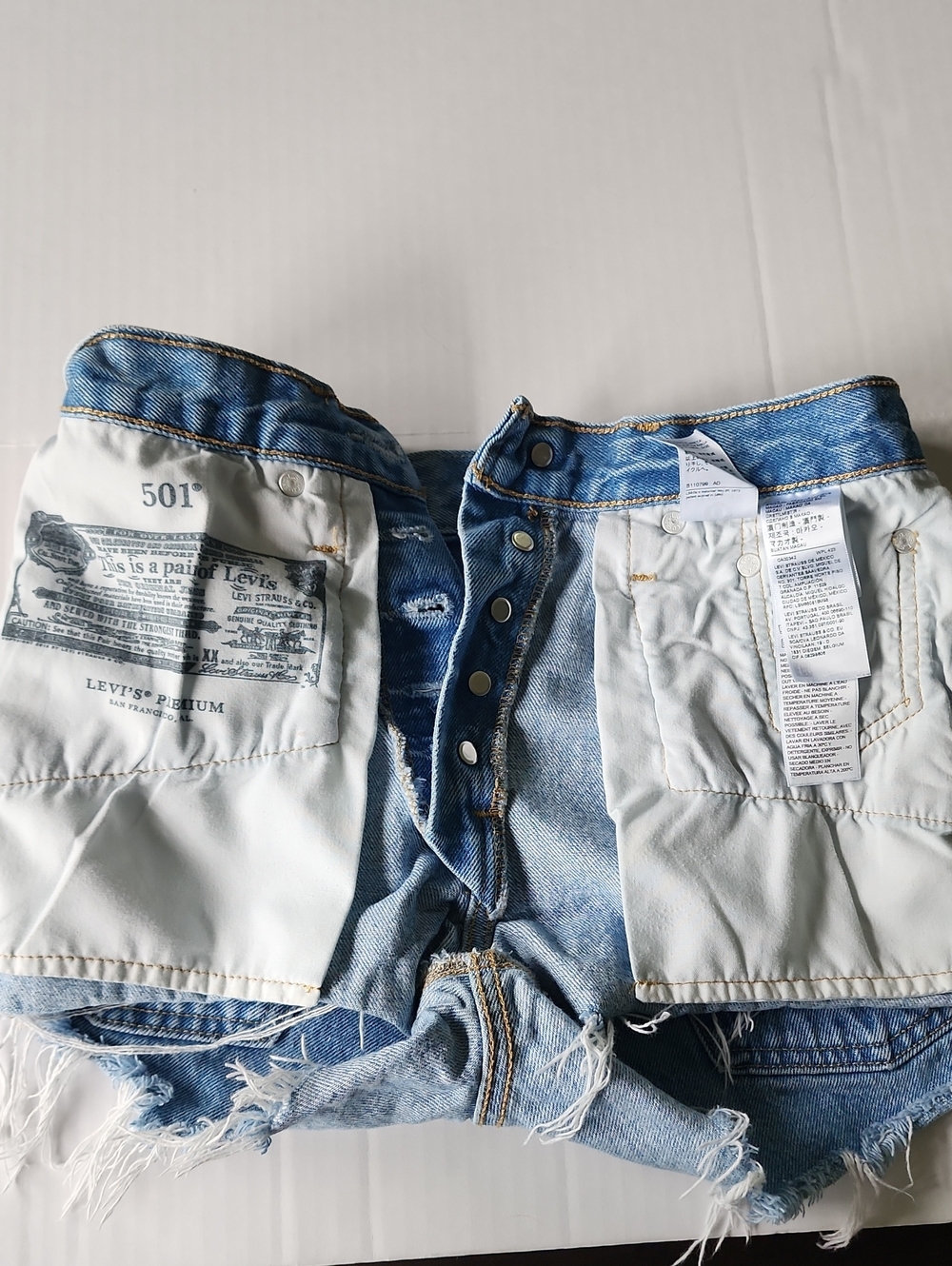 Levi's 501 Premium Distressed Button Fly Denim Shorts, Size 24 - Picture 5 of 10
